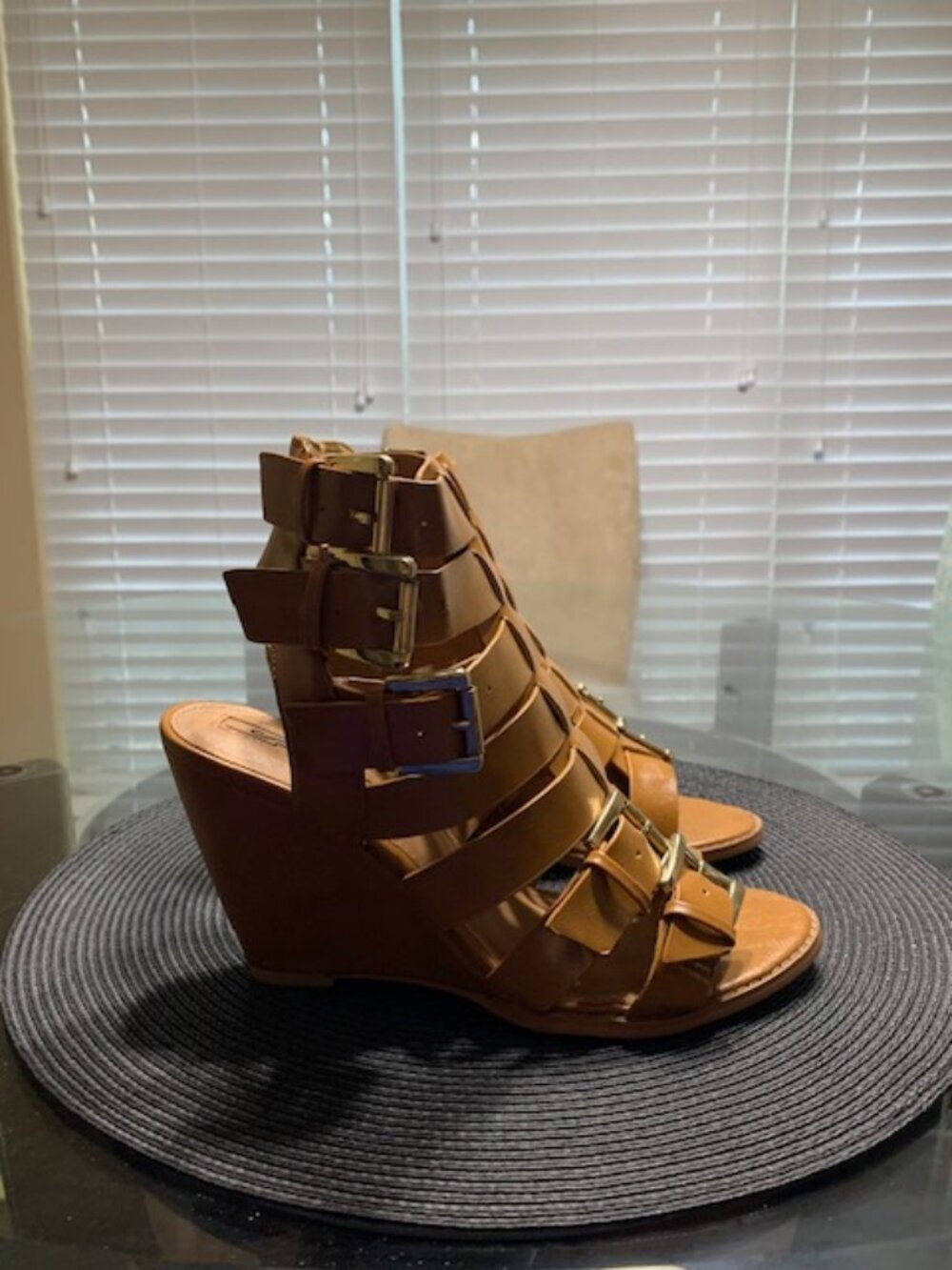 Brown Gladiator Wedge Sandals • Strappy Buckle Heels • Boho Chic Summer Shoes